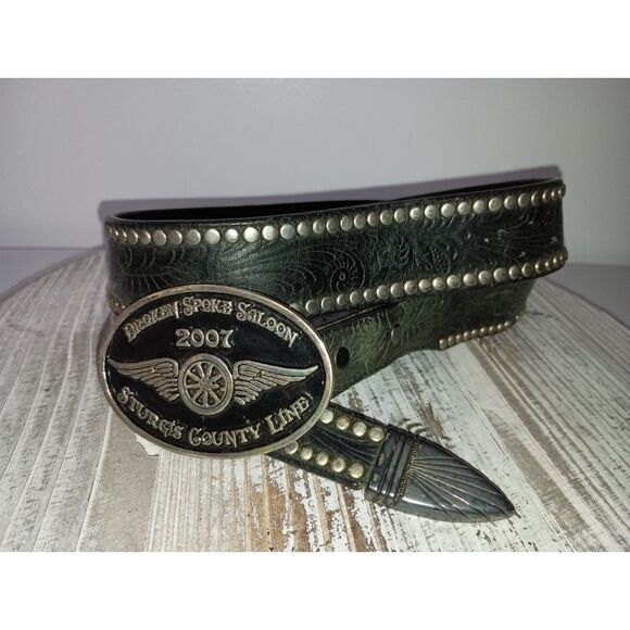 VTG Billy Belts Calif. Black Studded Leather Belt with Buckle,  Men's Size 36 - Picture 1 of 3
